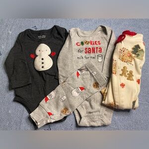 LOT OF 4 Baby Girl Or Baby Boy Christmas Outfits Burt’s Bees Pajamas 0-3 Months